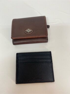 Brown Leather Tri Fold Wallet Billfold & Tignanello Black Leather Card Holder